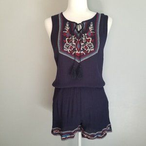 💘Azara Paris Navy Embroidered Sleeveless Romper Size Small